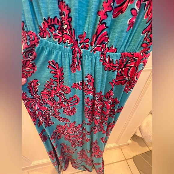 Medium Lilly Pulitzer Rhode Island reef maxi dress blue red pink coral cotton - Picture 9 of 10